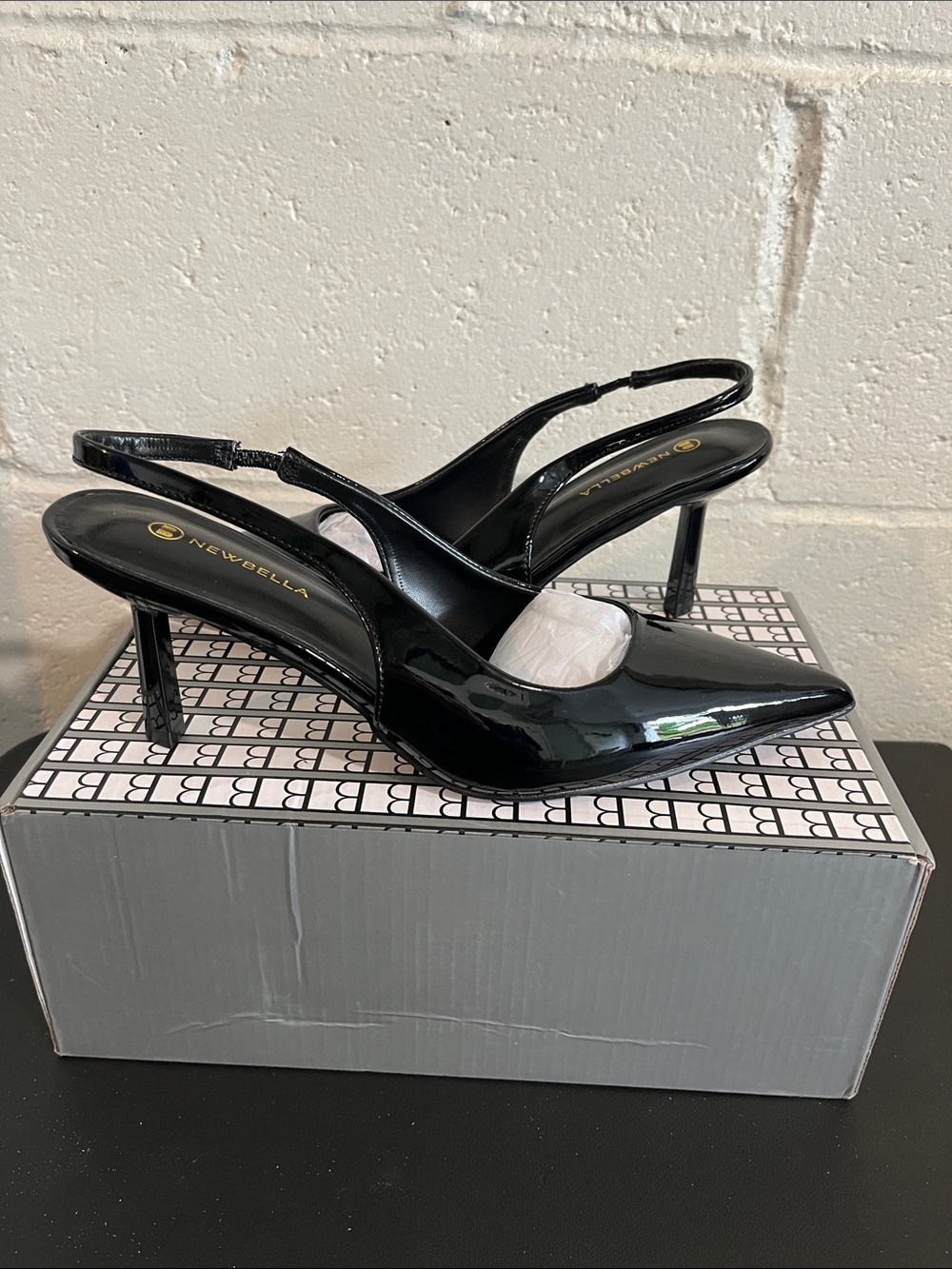 Newbella Patent Slingback Pointed Toe Heels- Size 6